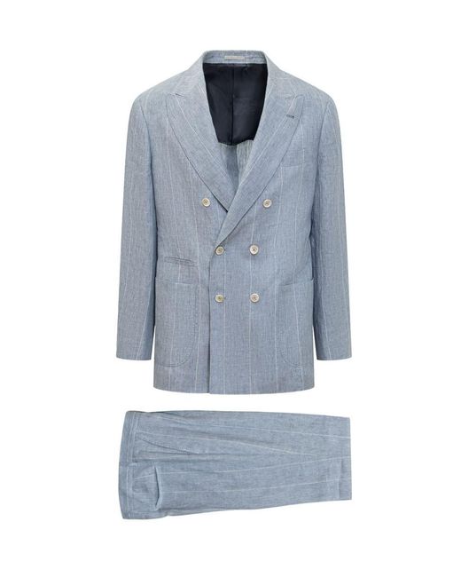 Brunello Cucinelli Blue Two Piece Pinstripe Suit for men