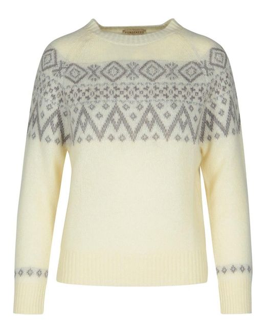 Purotatto White Multi Wool Blend Turtleneck Sweater