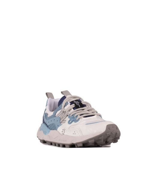 Flower Mountain Blue Yamano 3 Eco Suede And Nylon Sneakers White Gray And Navy