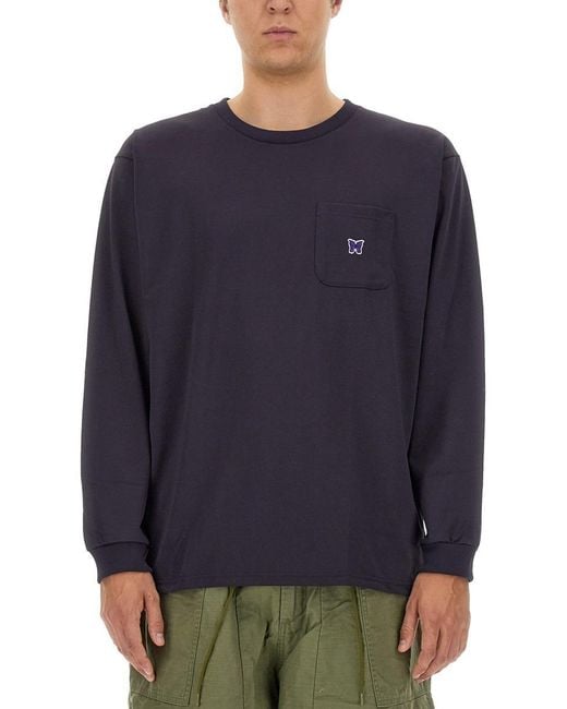 Needles Blue T Shirt With Logo for men