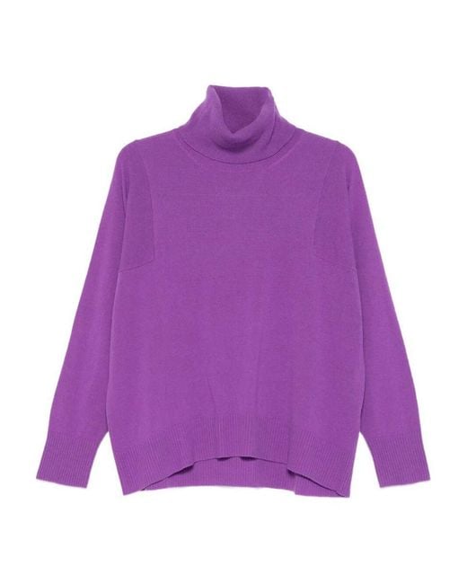 Roberto Collina Women's Purple Oversized Fit Wool Turtleneck Sweater