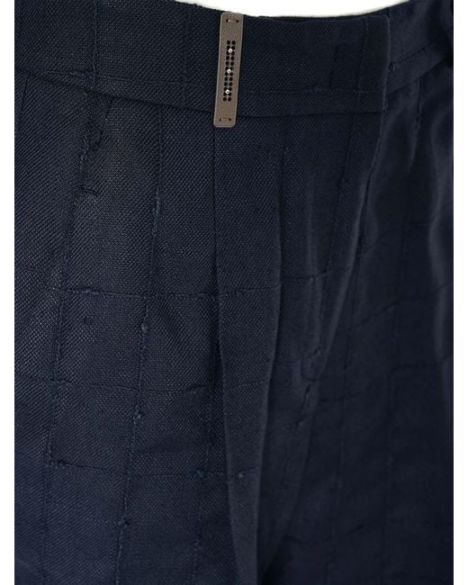 Peserico Blue Textured Trousers With Mid-Rise Waist