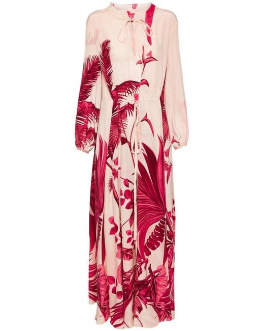 F.R.S For Restless Sleepers Red Printed Silk Long Dress