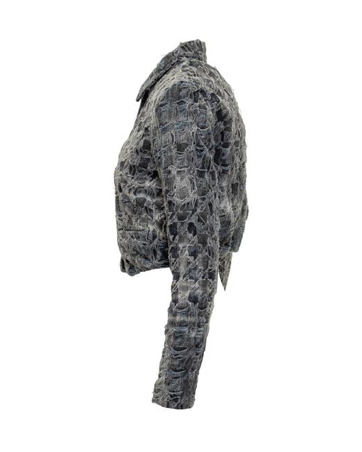 DIESEL Gray Denim Jacket Destroyed Effect