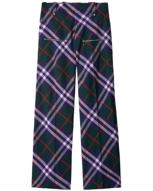 Burberry Blue Plaid-check Wool Trousers for men