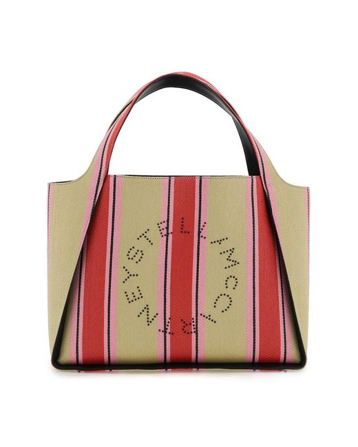 Stella McCartney Red 'Stella Logo' Raffia Tote Bag