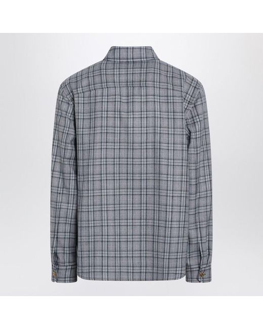Versace Blue Light Zip-Up Checked Shirt for men