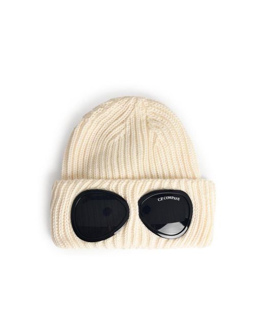 C P Company White Cream Merino Wool Beanie for men