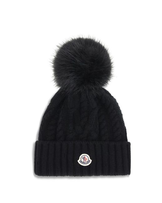 Moncler Black Cashmere Blend Hat With Pom-Pon
