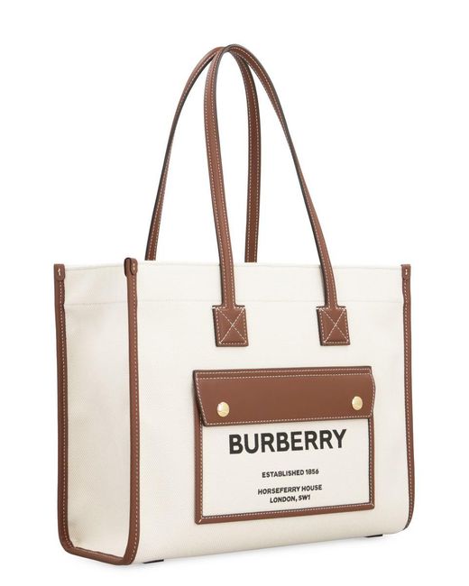 Burberry White Freya Medium Two-tone Canvas And Leather Tote
