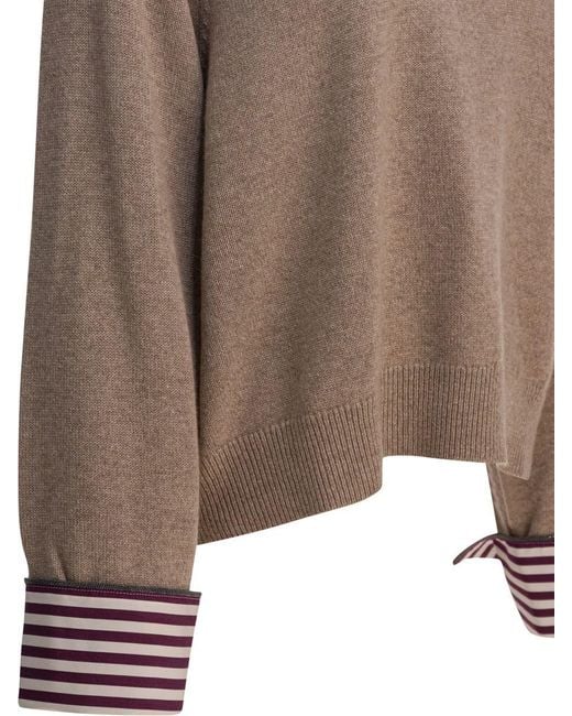 Brunello Cucinelli Brown Turtleneck Sweater With Shiny Shirt Details