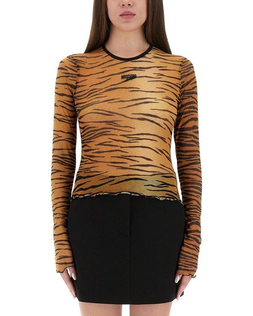 Moschino Black Mesh Top With Animal Print