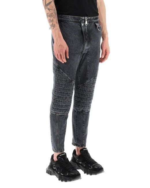 Balmain Blue Jeans With Quilted And Padded Inserts for men
