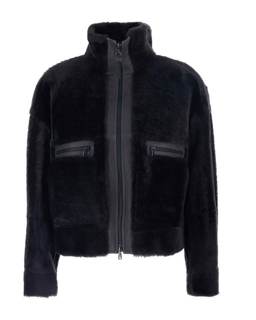 Brunello Cucinelli Black High Collar Jacket With Leather Details