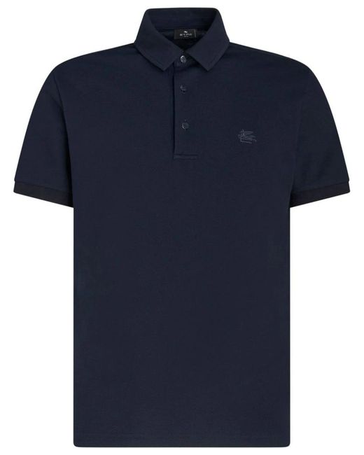 Etro Blue Polo Shirt With Pegasus Embroidery for men
