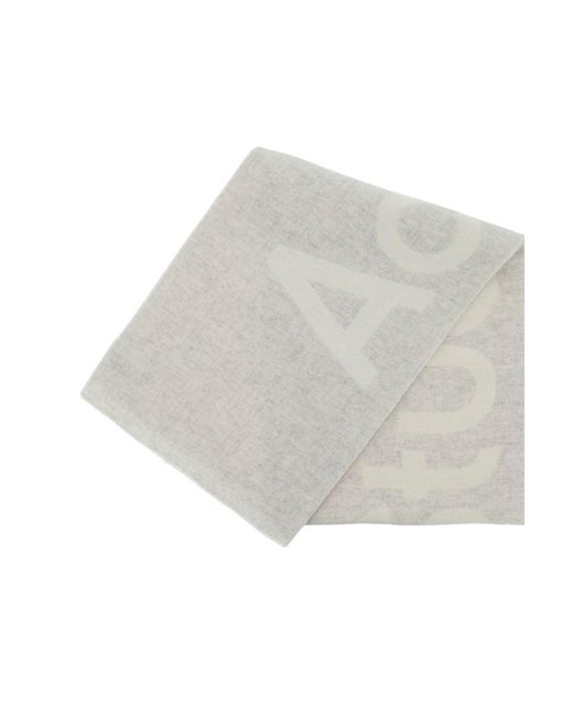 Acne Gray Wool Blend Scarf With Logo