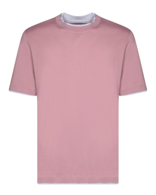 Brunello Cucinelli Pink Jersey T-shirt With Ribbed Hem for men