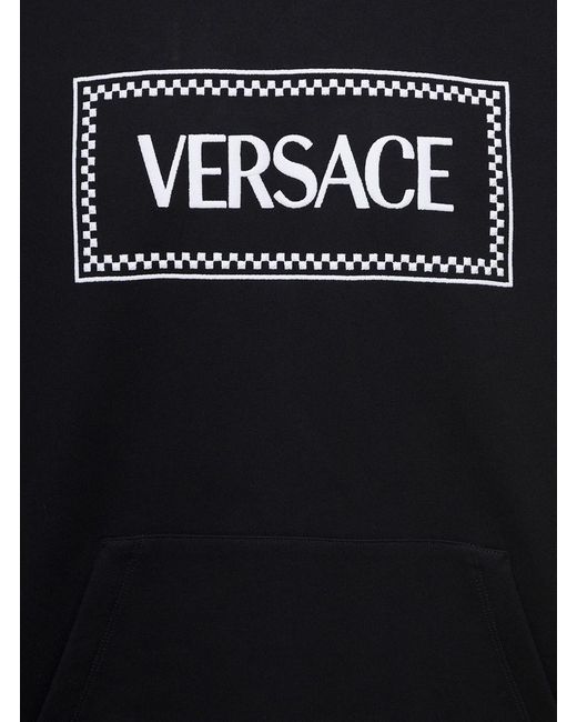 Versace Black Hoodie With Contrasting Logo Lettering Print In Cotton Man for men