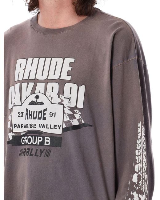 Rhude Gray Dakar 91 Long-Sleeved T-Shirt for men