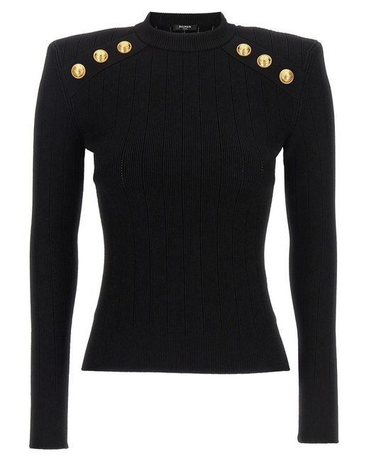 Balmain Black Crew-neck Sweater With Buttons