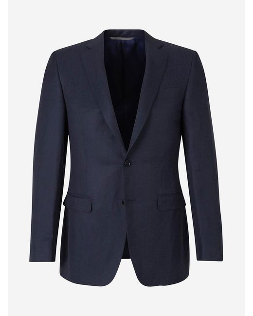Canali Blue Linen And Silk Blazer for men