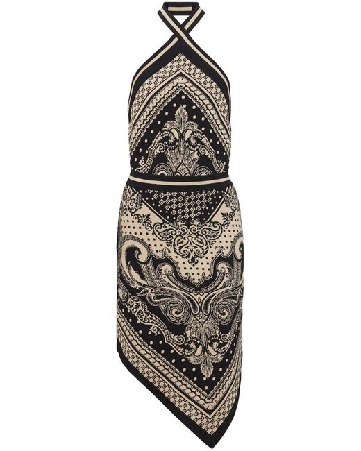 Balmain White Bandana-intarsia Knitted Midi Dress