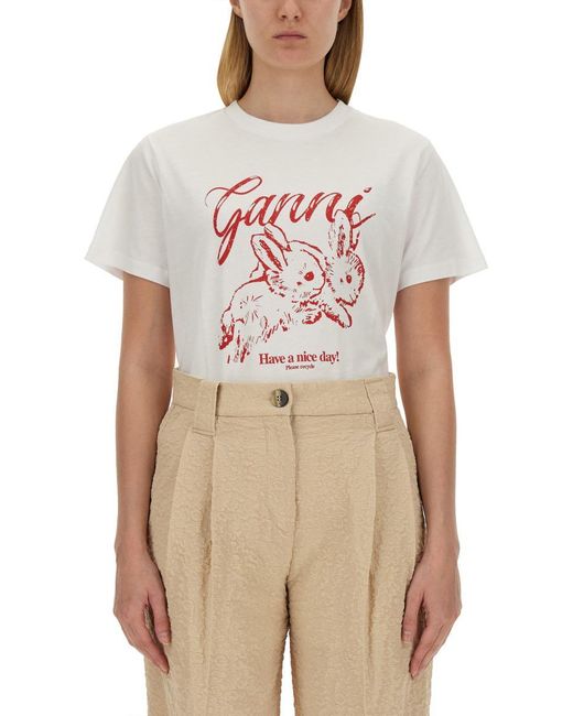 Ganni White "Bunny" T-Shirt