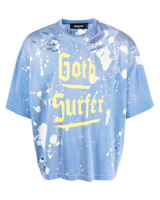 DSquared² Blue Distressed Crew-neck T-shirt for men
