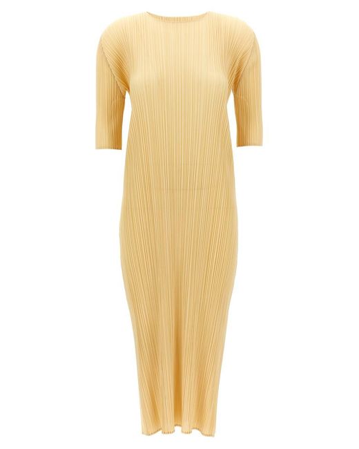 Pleats Please Issey Miyake Yellow 'Merry Bicolor' Dress