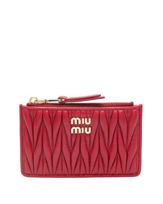 Miu Miu Red Logo-plaque Matelassé Leather Wallet