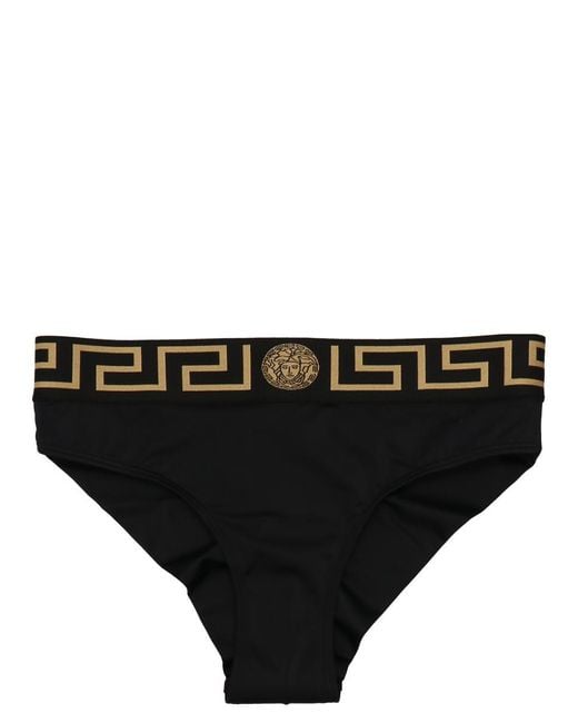 Versace Black Greca Motif Bikini Bottoms