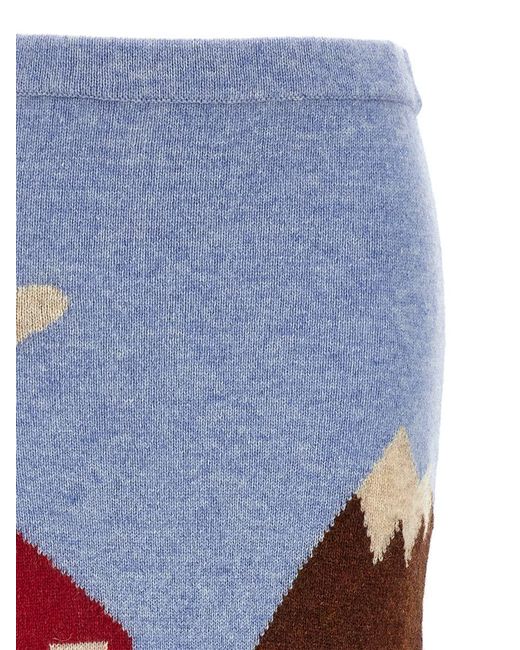 Moschino Blue Shetland Wool Knit Skirt With Landscape Intarsia