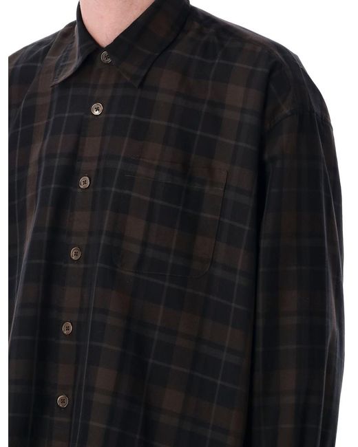 Our Legacy Black Relaxed Fit Plaid Shirt With Classic Collar for men
