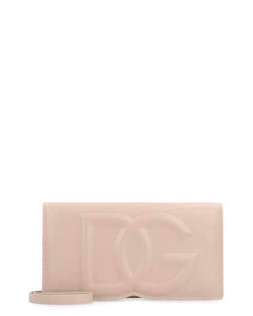 Dolce & Gabbana Pink Dg Logo Leather Clutch