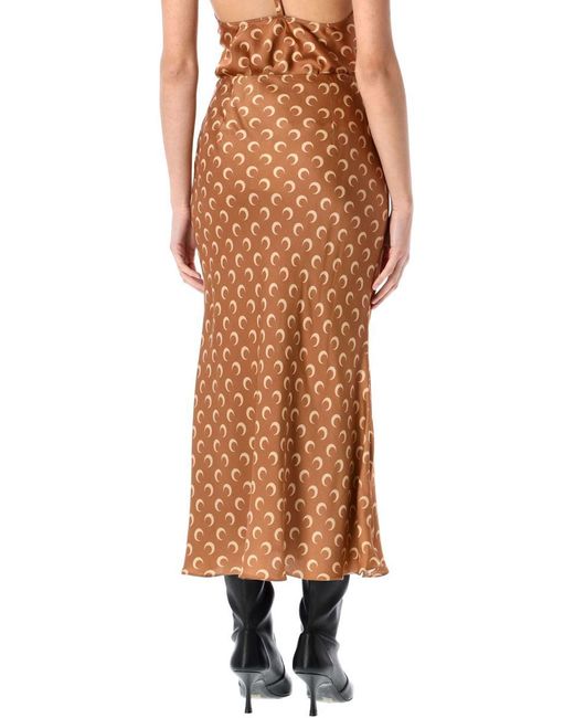 MARINE SERRE Brown Moon Satin Midi Skirt