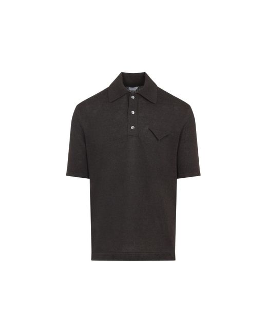 Bottega Veneta Black String Linen Knit Polo for men