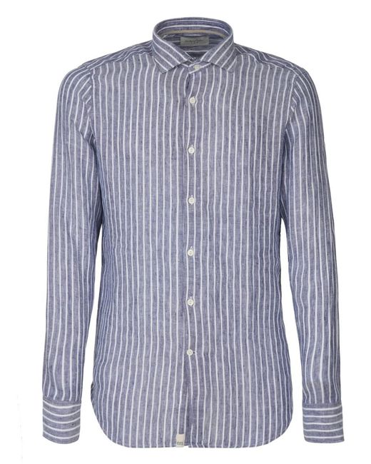 Tintoria Mattei 954 Blue Striped Linen Shirt Clothing for men