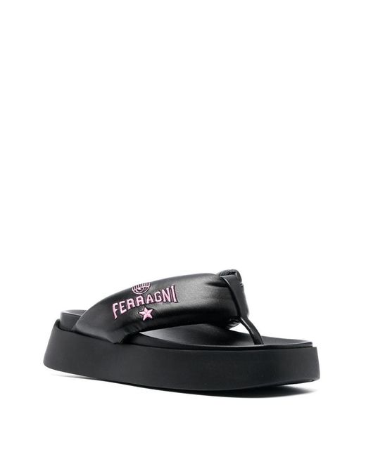 Chiara Ferragni Black Cf Platform Flip Flops