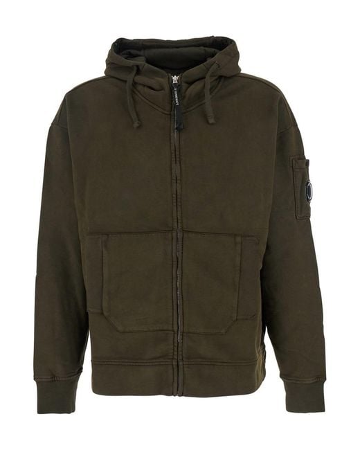 C P Company Green Sweatshirts Hooded Open for men