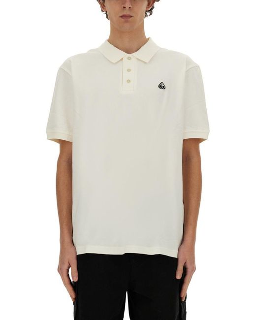 Moose Knuckles White Polo With Logo Patch for men