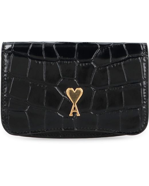 AMI Black Paris Paris Leather Card Holder With Strap