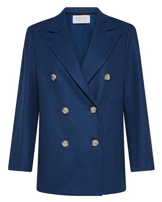Harris Wharf London Blue Short Double-Breasted Linen And Cotton Coat