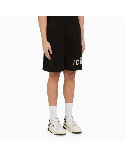 DSquared² Black Bermuda Shorts With Icon Print for men