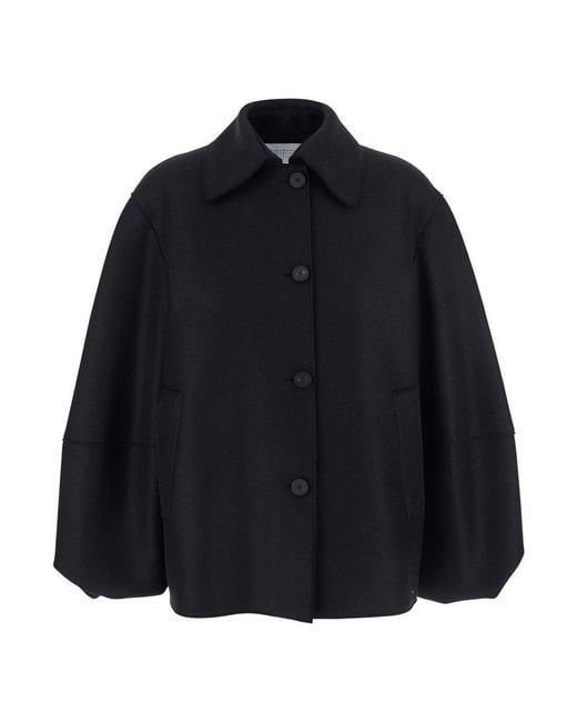 Harris Wharf London Blue Jacket With Wide Collar And Balloon Sleeves