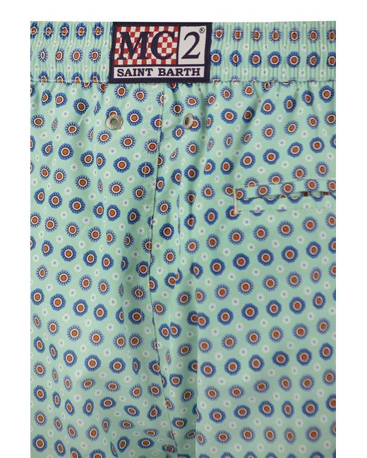 Mc2 Saint Barth Blue Lightweight Fabric Swim Boxer Shorts With Print for men