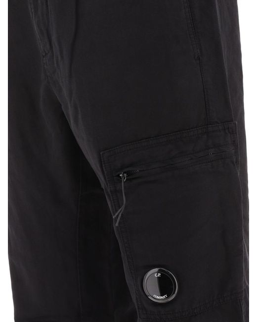 C P Company Black Linen-Blend Cargo Trousers for men