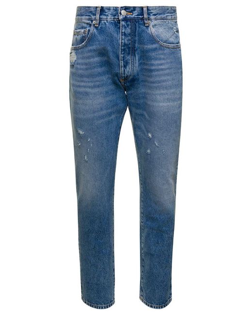 ICON DENIM 'kanye' Blue Five-pocket Jeans With Logo Patch In Cotton Denim Man for men