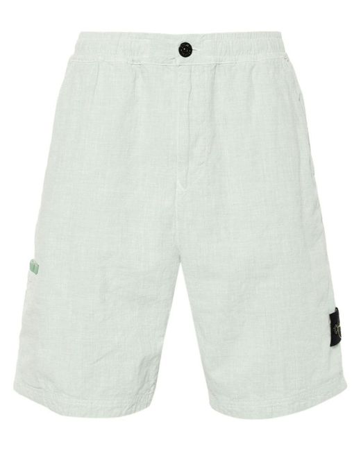 Stone Island White Comfort Fit Shorts Linen Nylon Tela-Tc for men