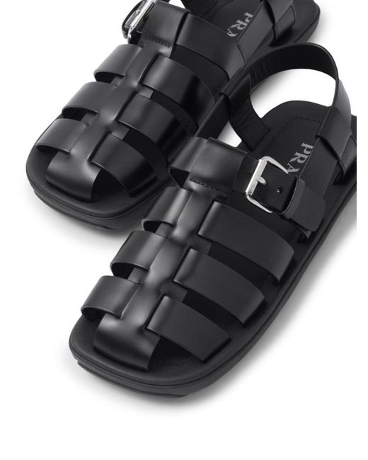 Prada Black Interwoven Straps Flat Sandals for men