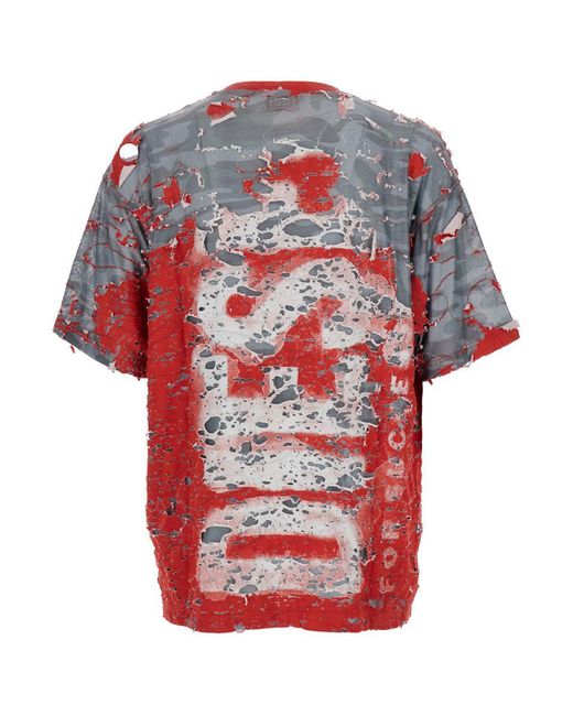 DIESEL Red 'T-Boxt-Peel' And T-Shirt With Destroyed Effect And Camouflage Print for men
